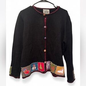 Vintage Curio Black Patchwork Christmas Cardigan Sweater